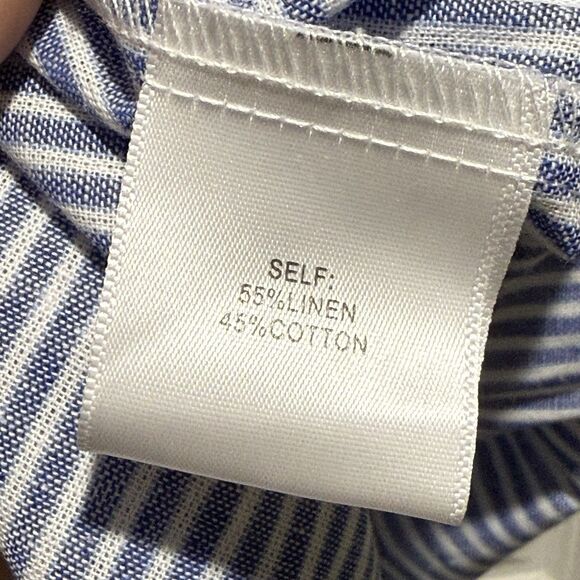 Calypso St Barth Medium Linen Smocked Top White Blue Beachy Nautical Preppy - Picture 10 of 14